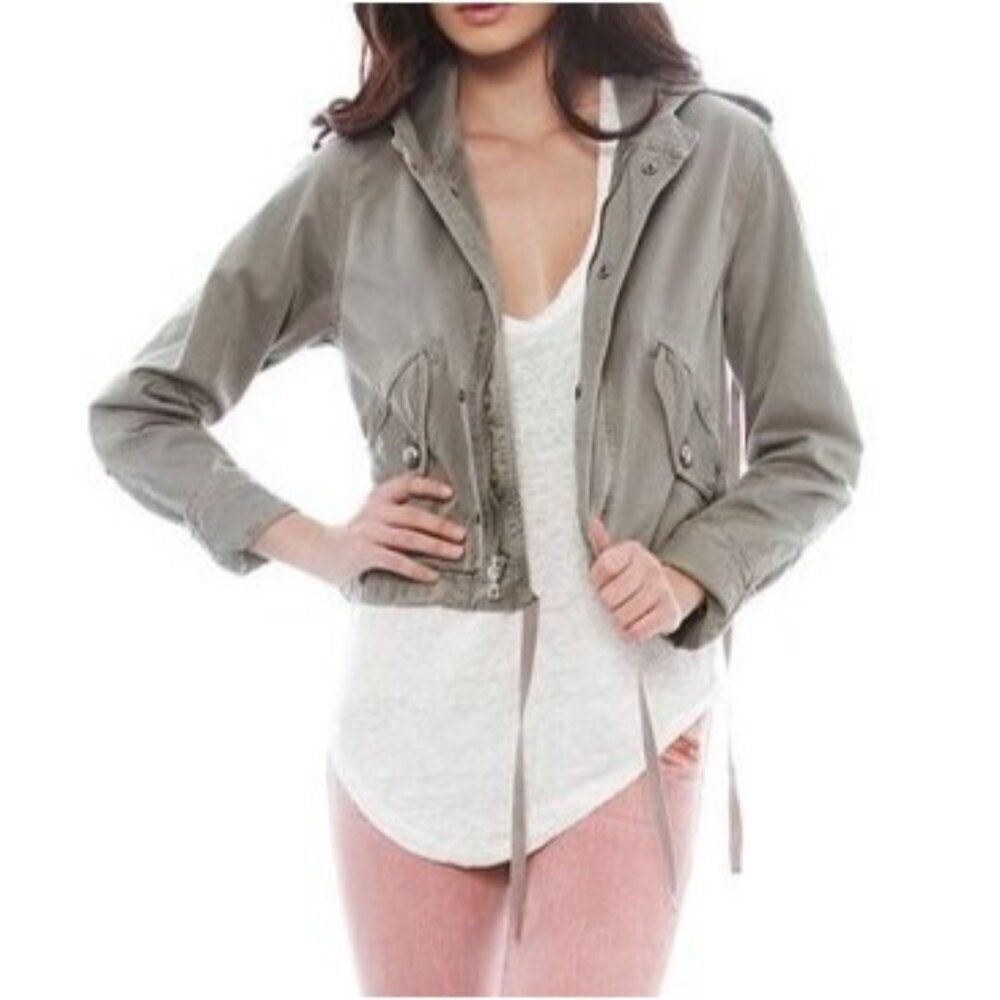Calvin Rucker Women’s Hooded Cropped Anorak Jacket Drawstring Long Sleeve Green